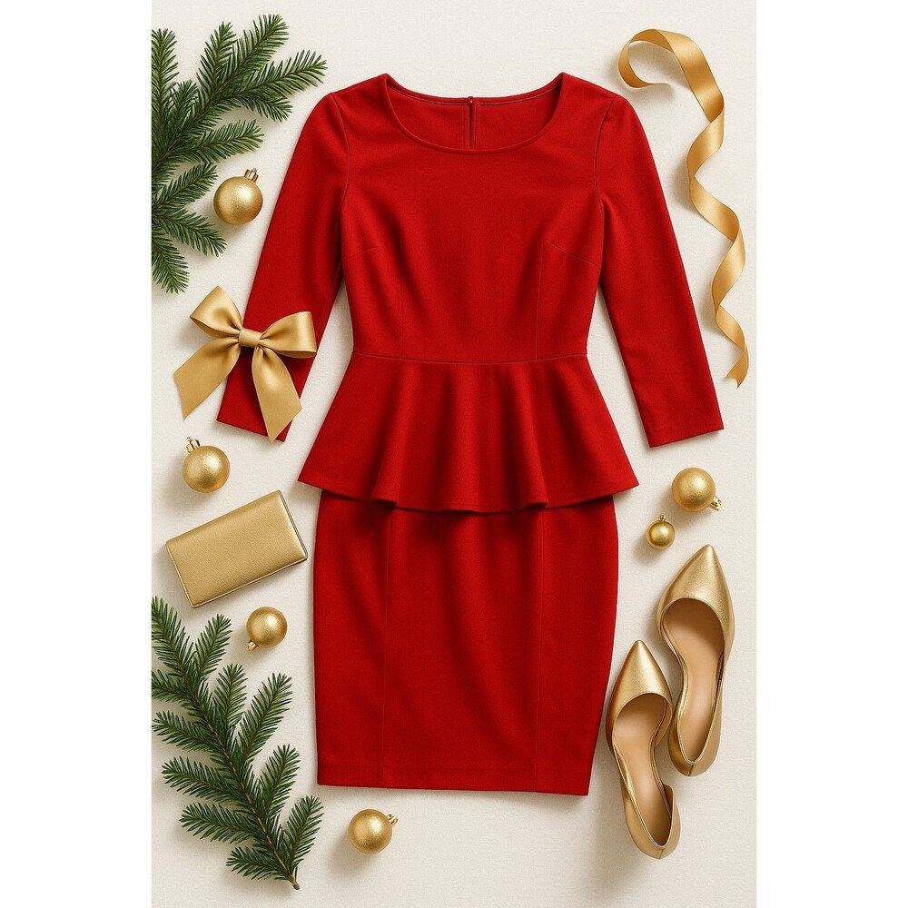 NWT Belle Badgley Mischka Dress Sz 2 Red Peplum Sheath Party Cocktail Holiday